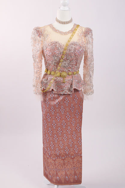 Blush Champagne Set — Pink Lace Top + Pattern Skirt