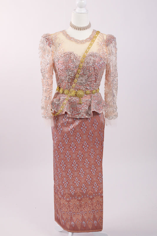 Blush Champagne Set — Pink Lace Top + Pattern Skirt