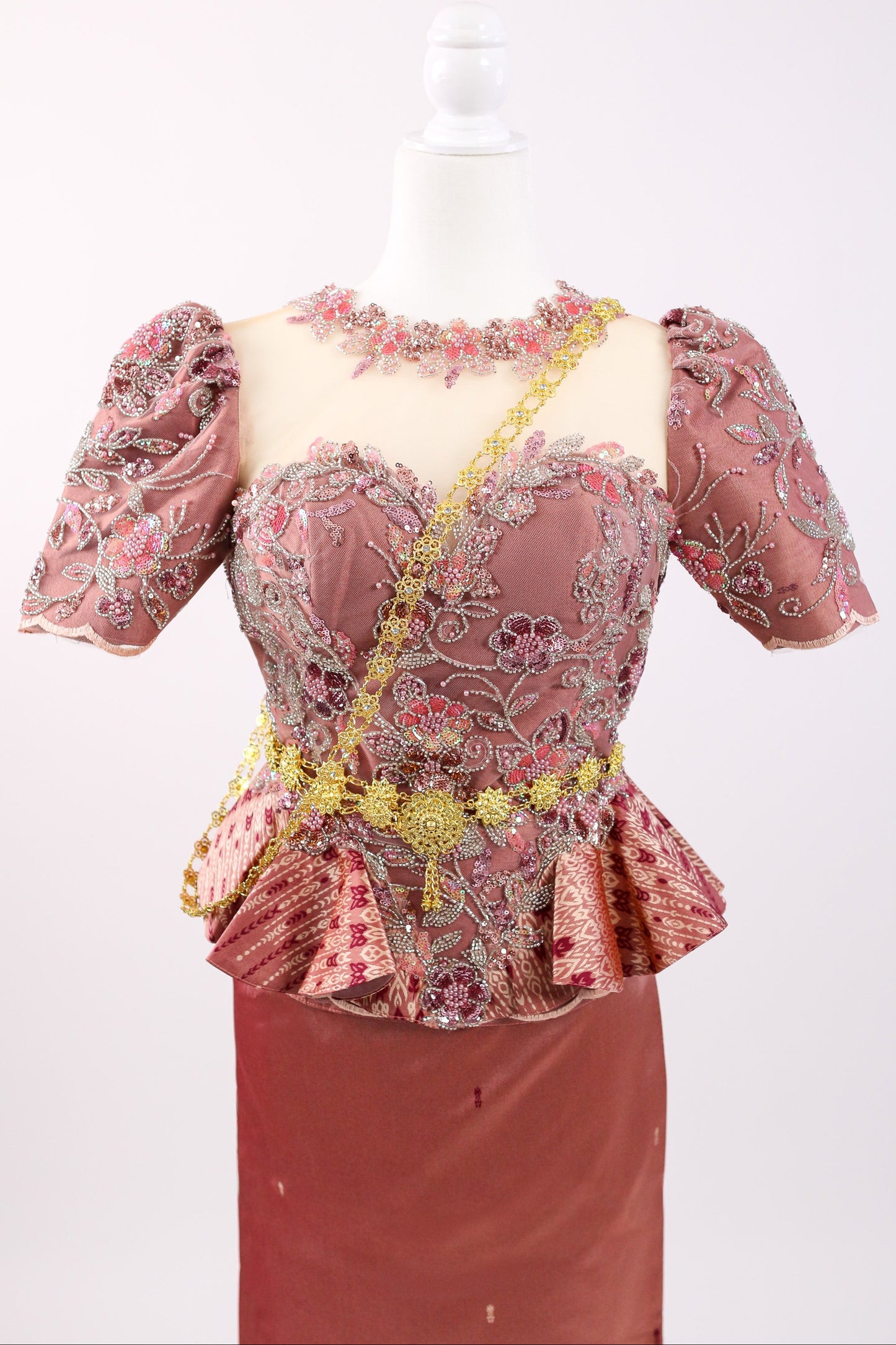Rosé Set — Pink Beaded Top + Pattern Skirt
