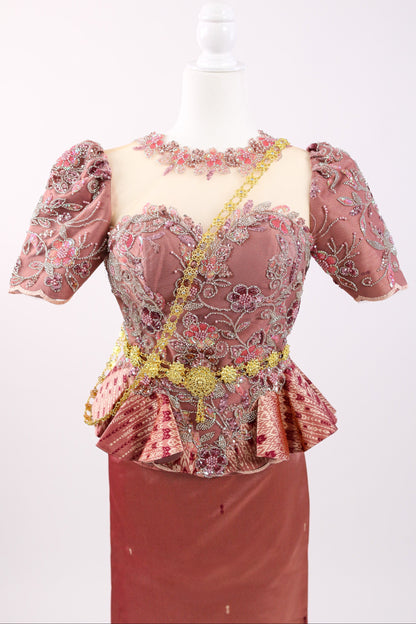 Rosé Set — Pink Beaded Top + Pattern Skirt
