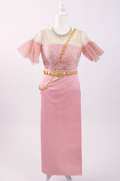 Petal Princess Set — Pink Short-Sleeve Top + Pattern Skirt