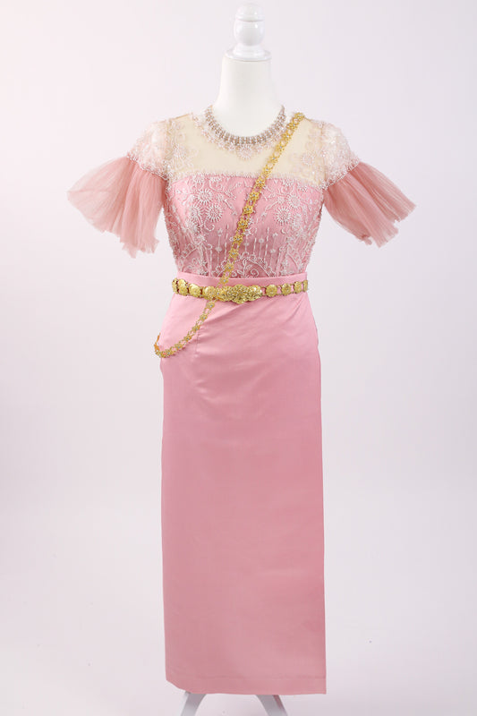 Petal Princess Set — Pink Short-Sleeve Top + Pattern Skirt