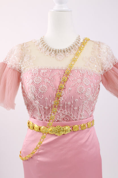 Petal Princess Set — Pink Short-Sleeve Top + Pattern Skirt