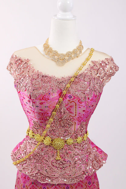 Rosy Aurelia Set — Pink Top + Pattern Skirt