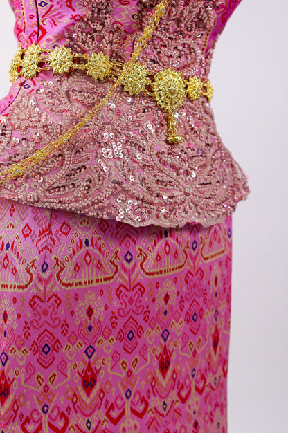 Rosy Aurelia Set — Pink Top + Pattern Skirt