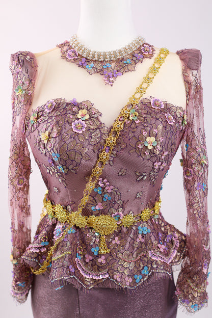 Iris Lace Set — Purple Beaded Top + Sleek Skirt