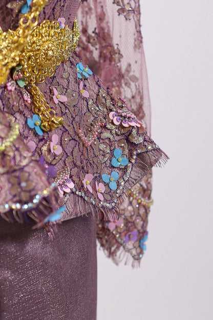 Iris Lace Set — Purple Beaded Top + Sleek Skirt