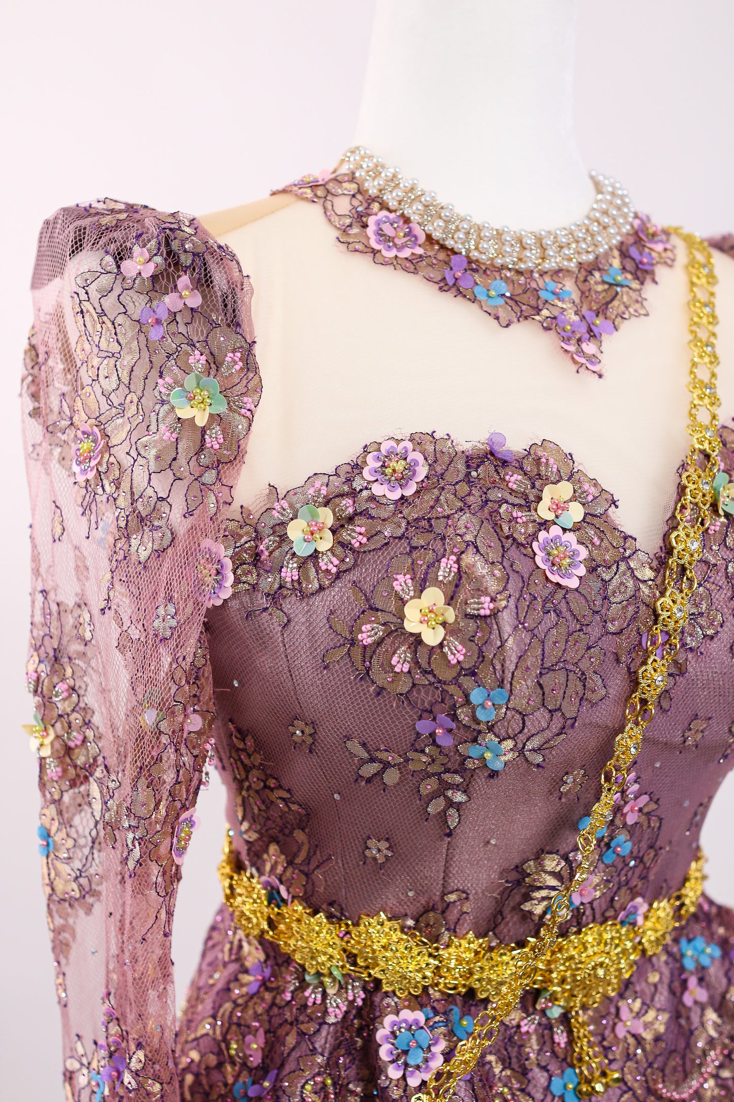 Iris Lace Set — Purple Beaded Top + Sleek Skirt