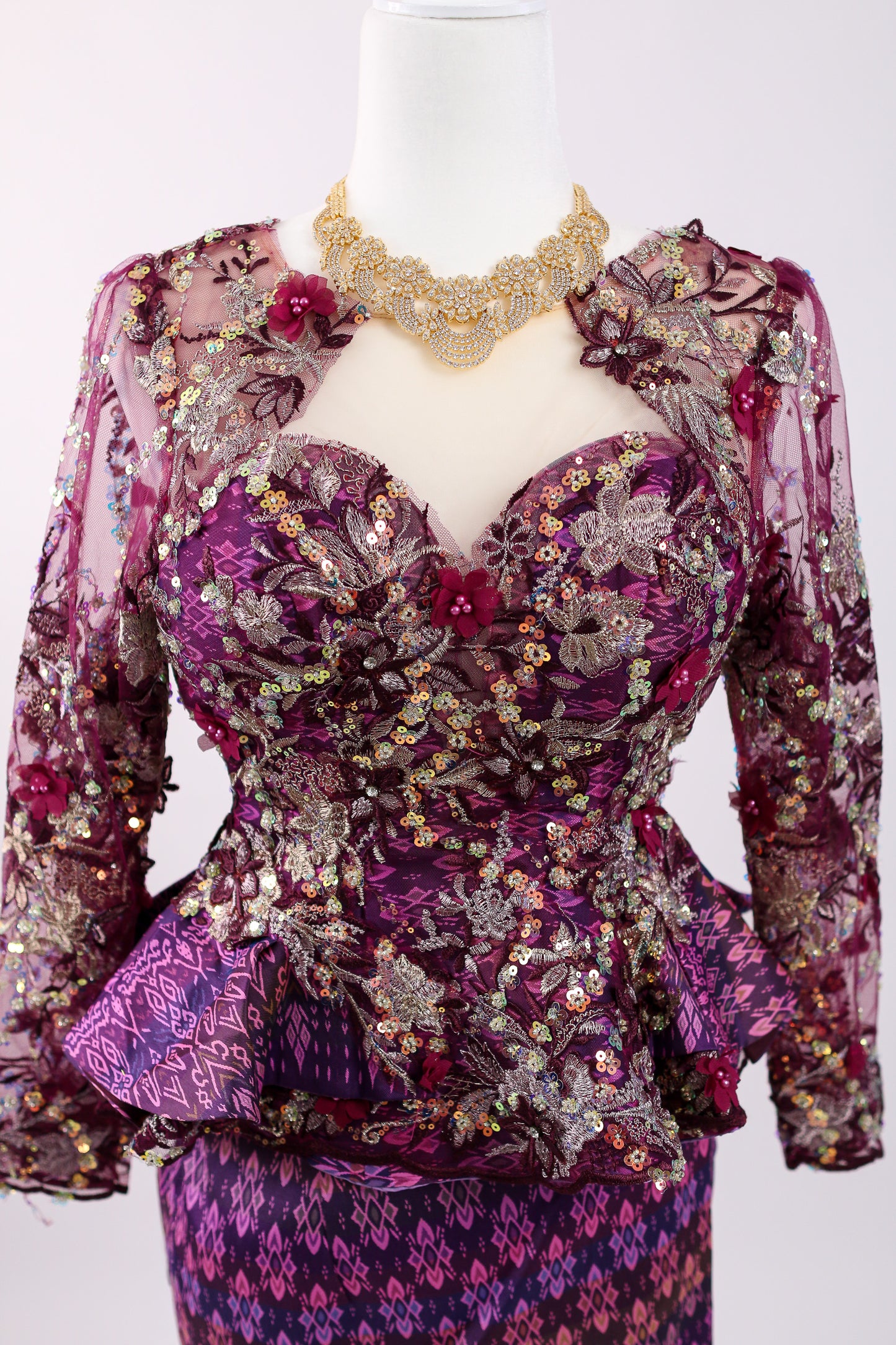 Magenta Plum Set — Deep Purple Lace Top + Geometric Skirt