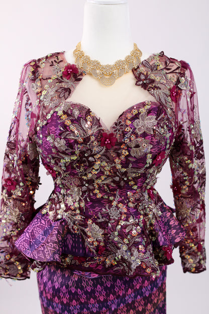 Magenta Plum Set — Deep Purple Lace Top + Geometric Skirt