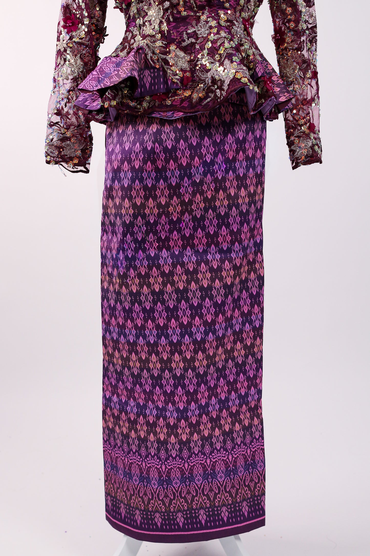 Magenta Plum Set — Deep Purple Lace Top + Geometric Skirt