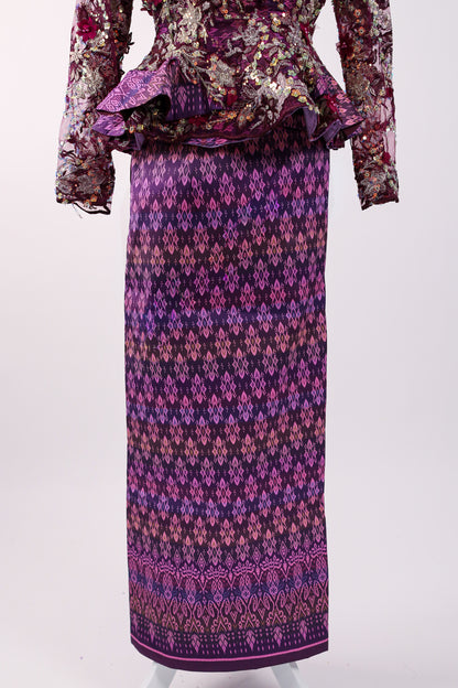 Magenta Plum Set — Deep Purple Lace Top + Geometric Skirt
