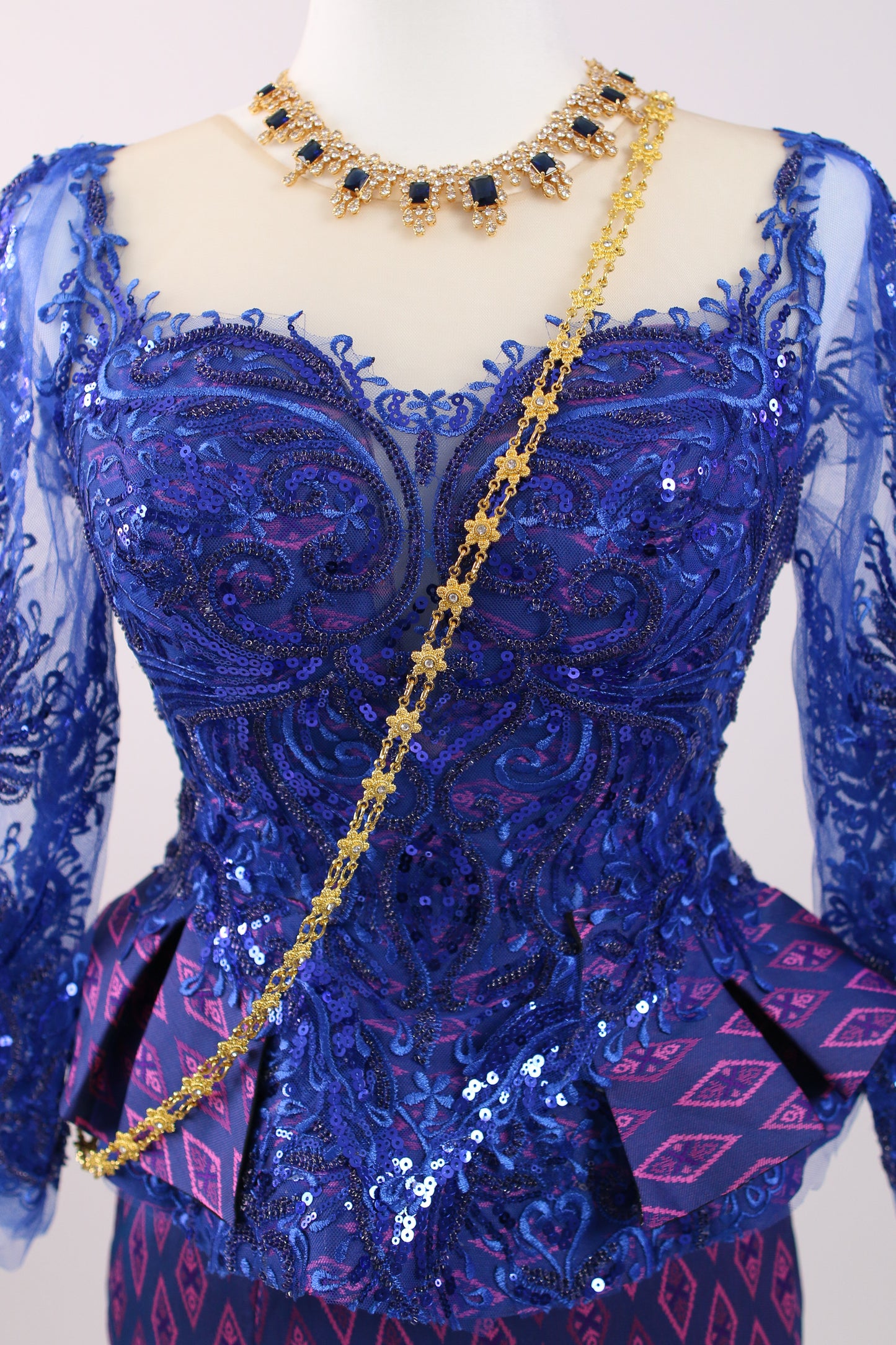 Twilight Set — Cobalt Lace Top + Purple Pattern Skirt
