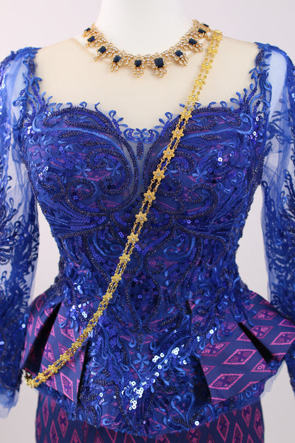 Twilight Set — Cobalt Lace Top + Purple Pattern Skirt