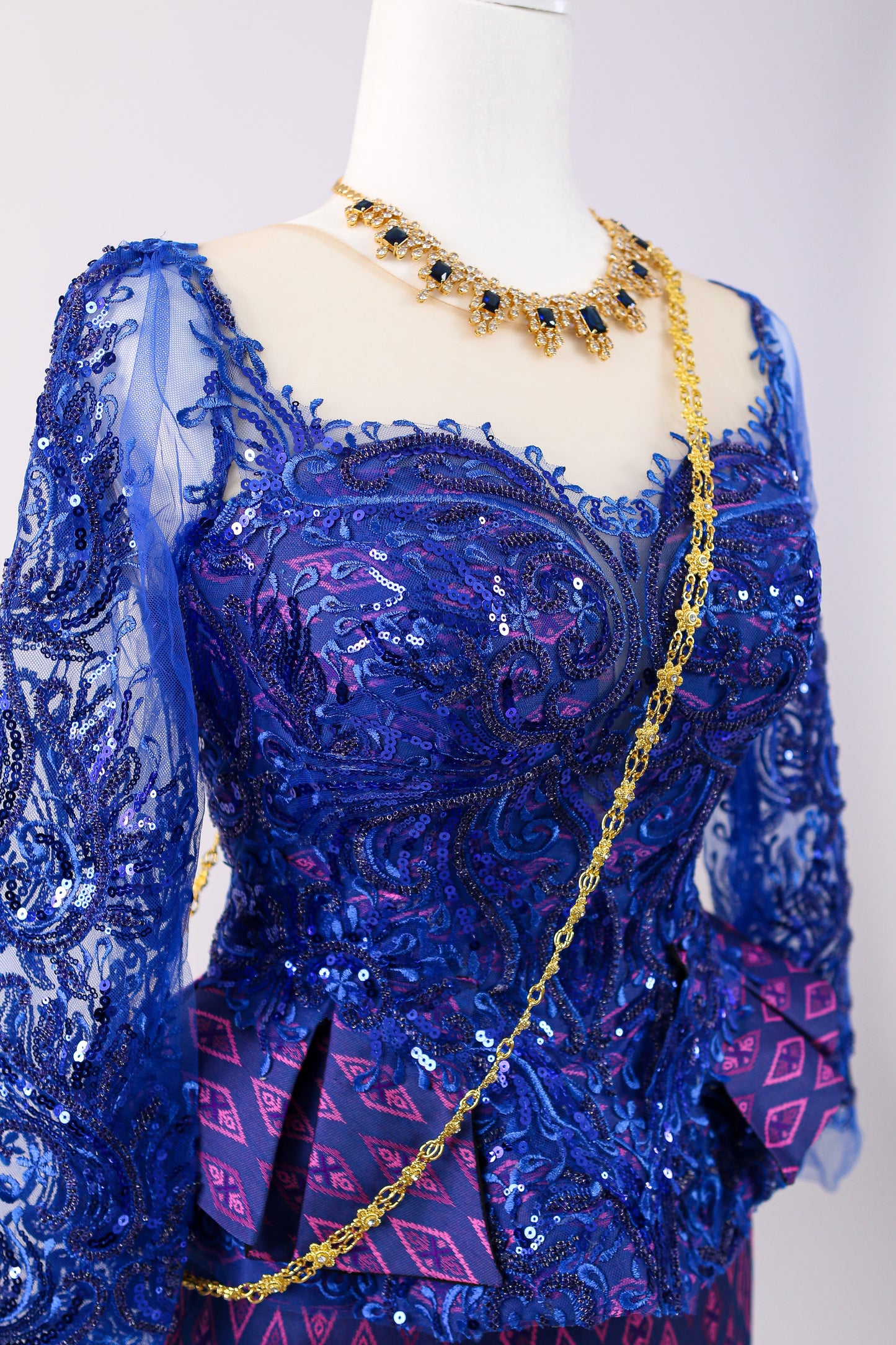 Twilight Set — Cobalt Lace Top + Purple Pattern Skirt