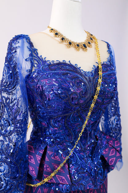 Twilight Set — Cobalt Lace Top + Purple Pattern Skirt