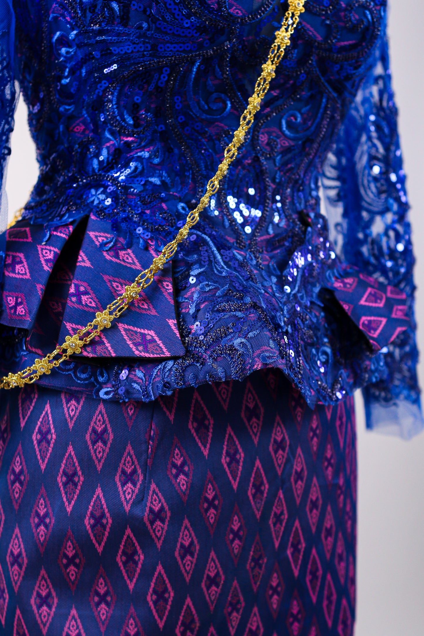 Twilight Set — Cobalt Lace Top + Purple Pattern Skirt