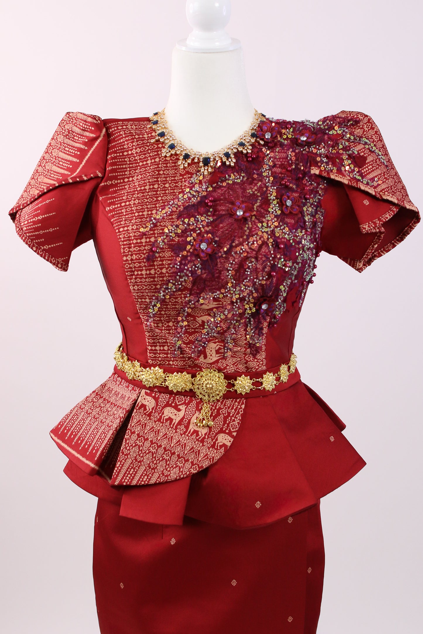 Rosy Scarlet Set — Red Peplum Top + Sleek Skirt