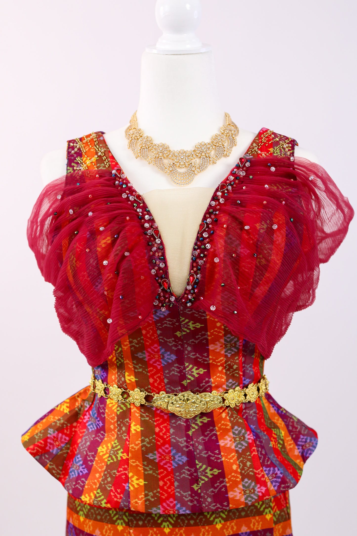 Ruby Prism Set — Ruffle Sleeve Top + Stripe Skirt