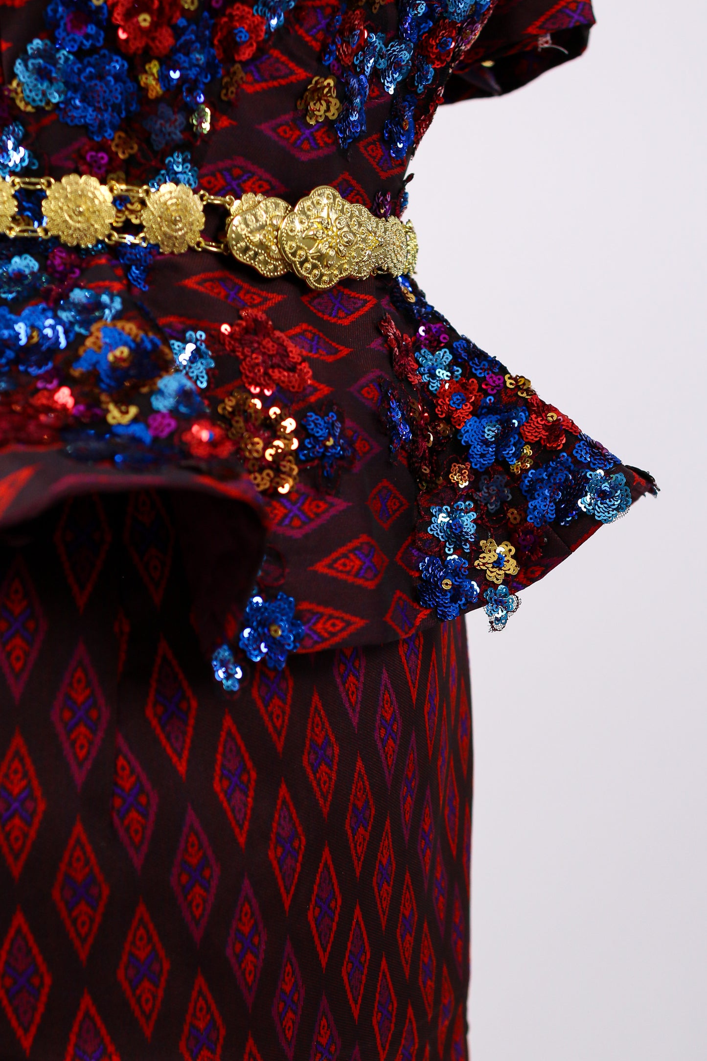 Ember Set — Navy-Beaded Top + Red Pattern Skirt