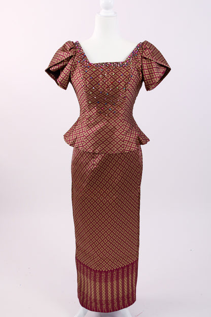 Angkor Ruby Set — Prism Top + Pattern Skirt