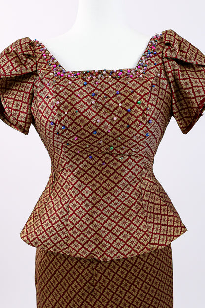 Maroon Royale Set — Brocade Top + Pattern Skirt