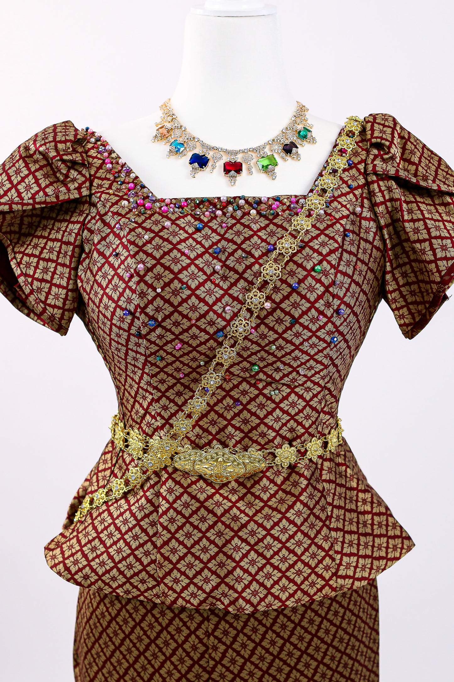 Maroon Royale Set — Brocade Top + Pattern Skirt