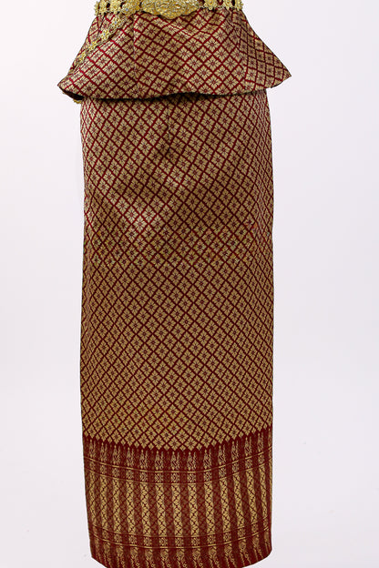 Maroon Royale Set — Brocade Top + Pattern Skirt