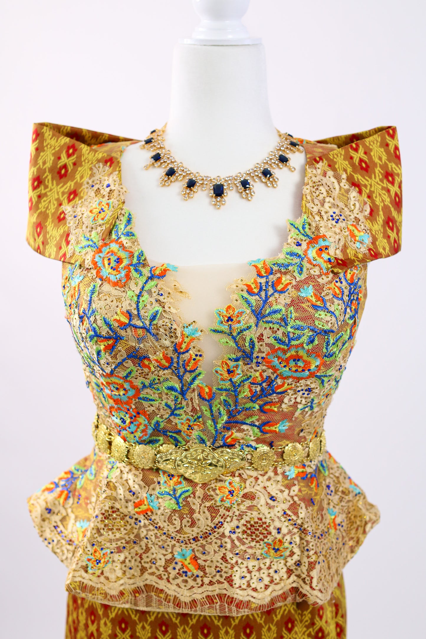 Sovann Muse Set — Gold Beaded Top + Pattern Skirt