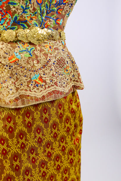 Sovann Muse Set — Gold Beaded Top + Pattern Skirt