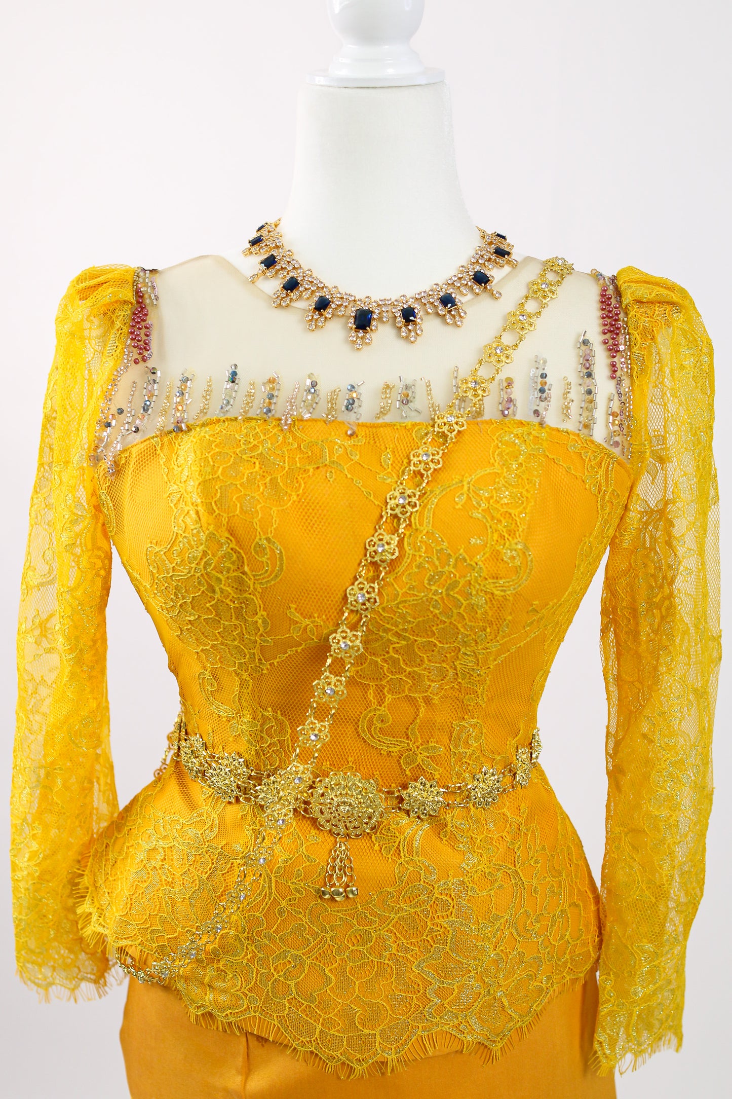 Lightstar Set — Golden Lace Top + Border Skirt