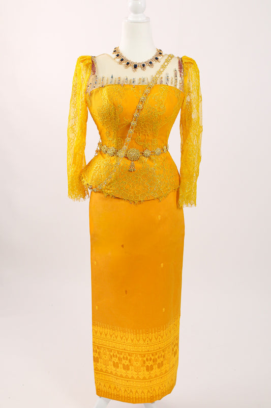 Lightstar Set — Golden Lace Top + Border Skirt