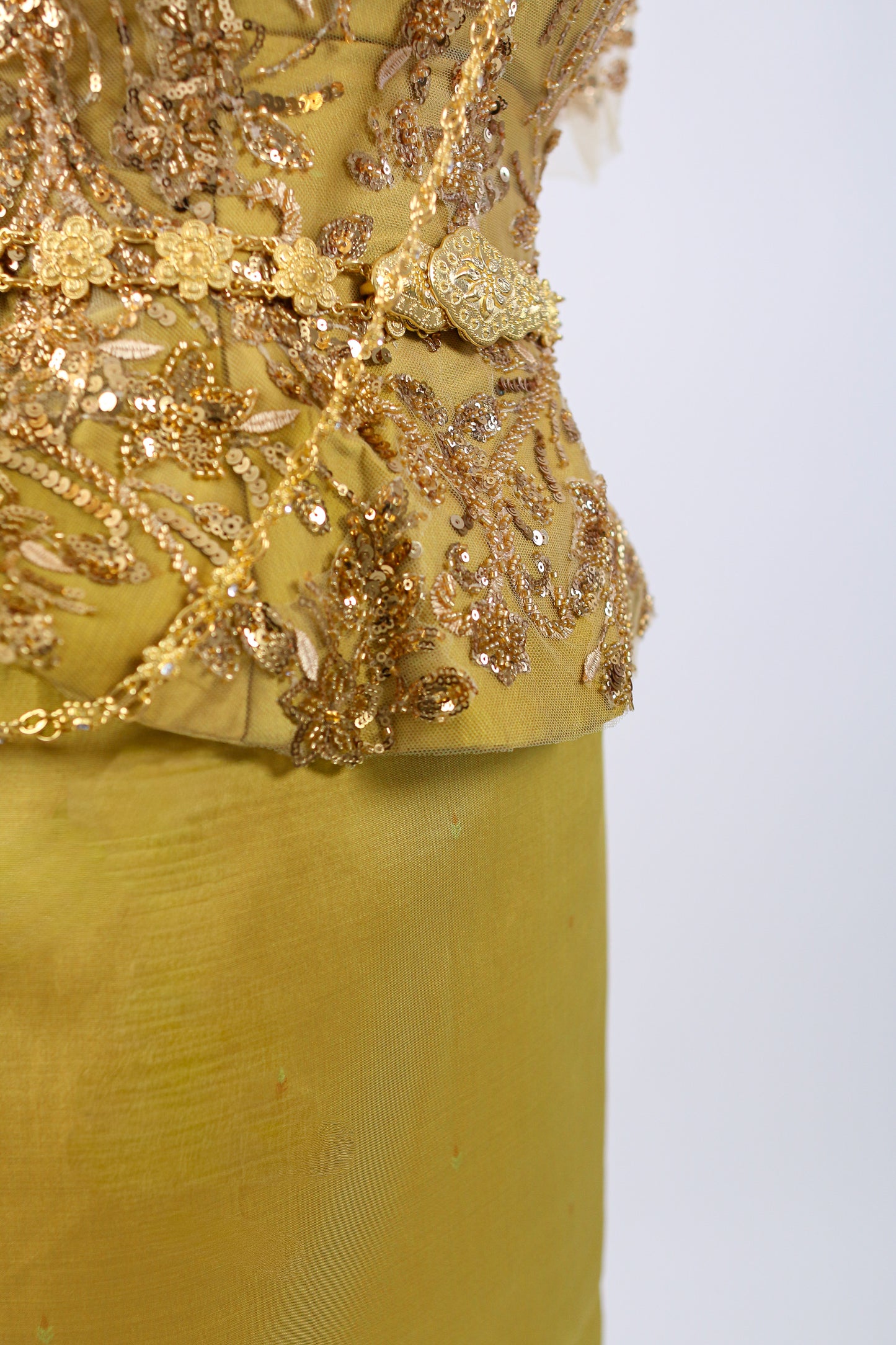 Yuri Set — Marigold Beaded Top + Olive Skirt