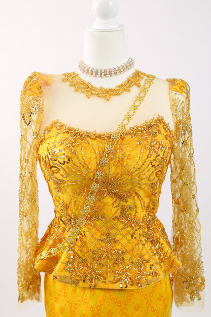 Stella Set — Bright Gold Lace Top + Diamond Skirt