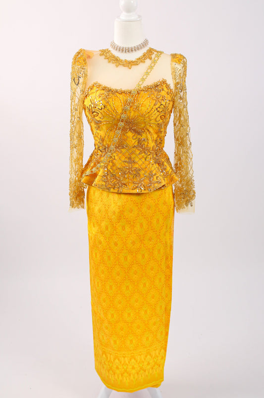 Stella Set — Bright Gold Lace Top + Diamond Skirt