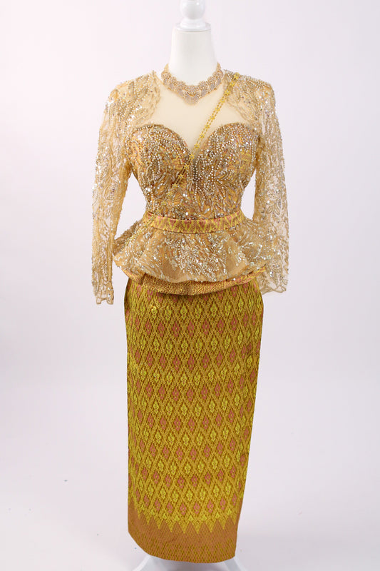 Dynasty Gold Set — Lace Top + Pattern Skirt