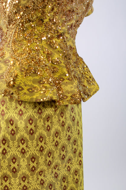 Soriya Marigold Set — Puff-Sleeve Lace Top + Skirt