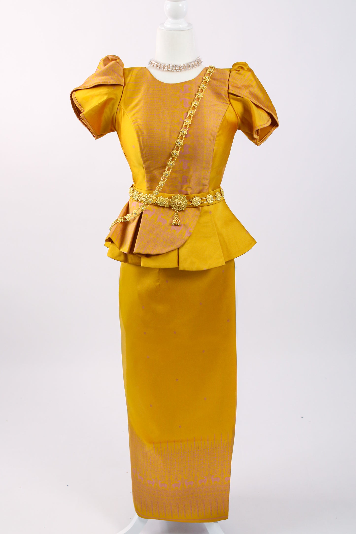 Classic Sunflower Set — Puff-Sleeve Top + Sleek Skirt