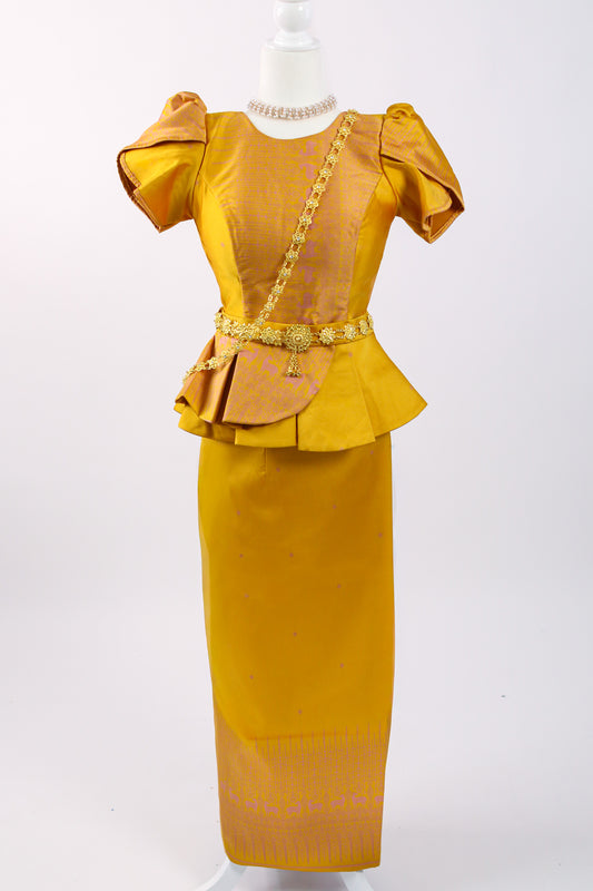 Classic Sunflower Set — Puff-Sleeve Top + Sleek Skirt