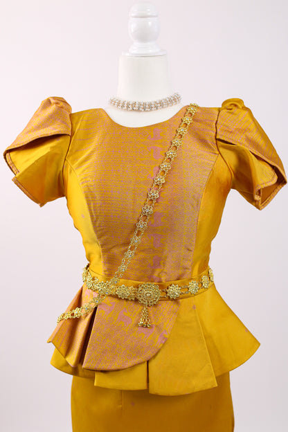 Classic Sunflower Set — Puff-Sleeve Top + Sleek Skirt