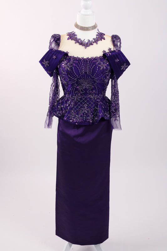Aurora Set — Deep Purple Beaded Top + Sleek Skirt