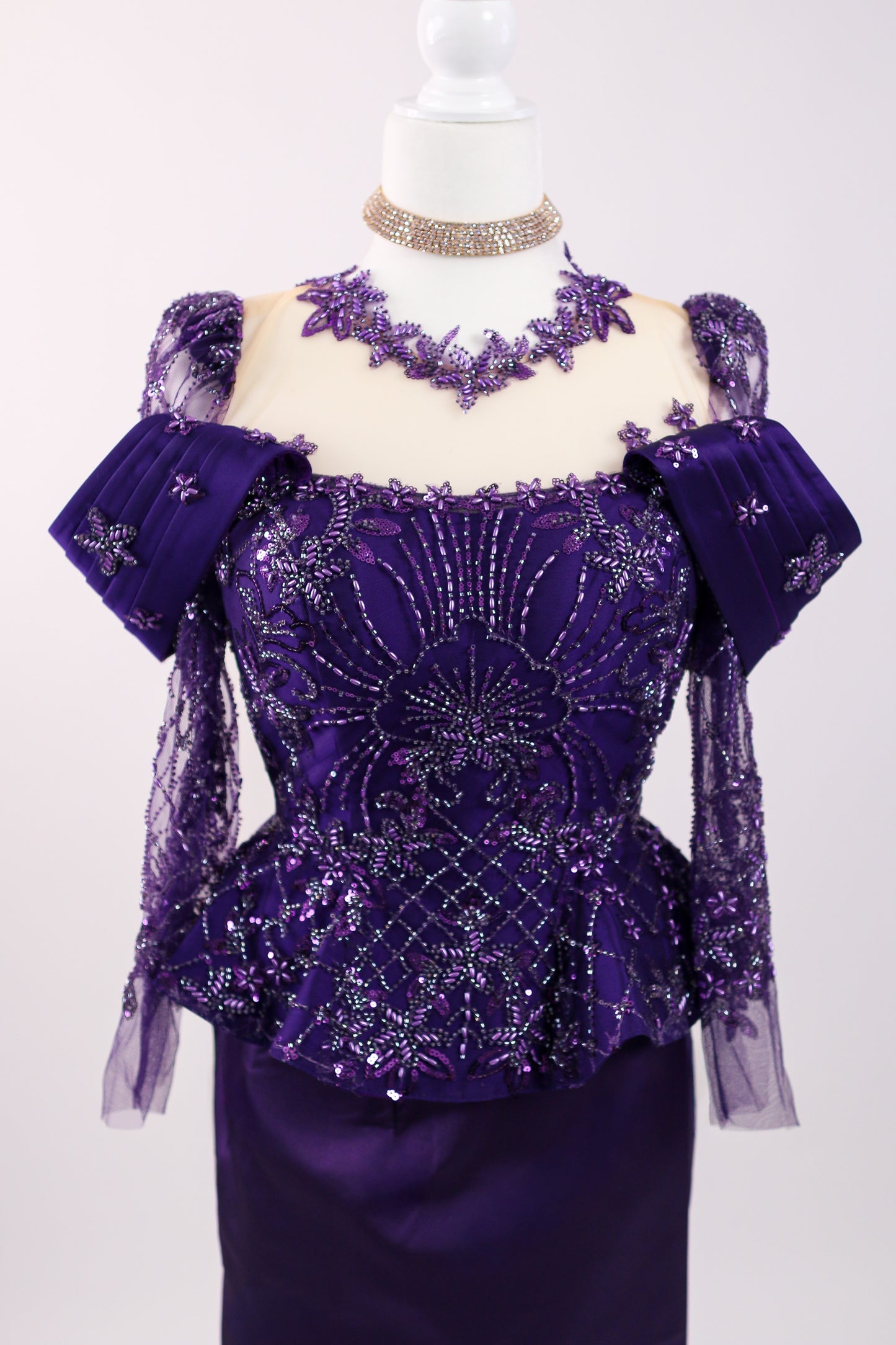 Aurora Set — Deep Purple Beaded Top + Sleek Skirt
